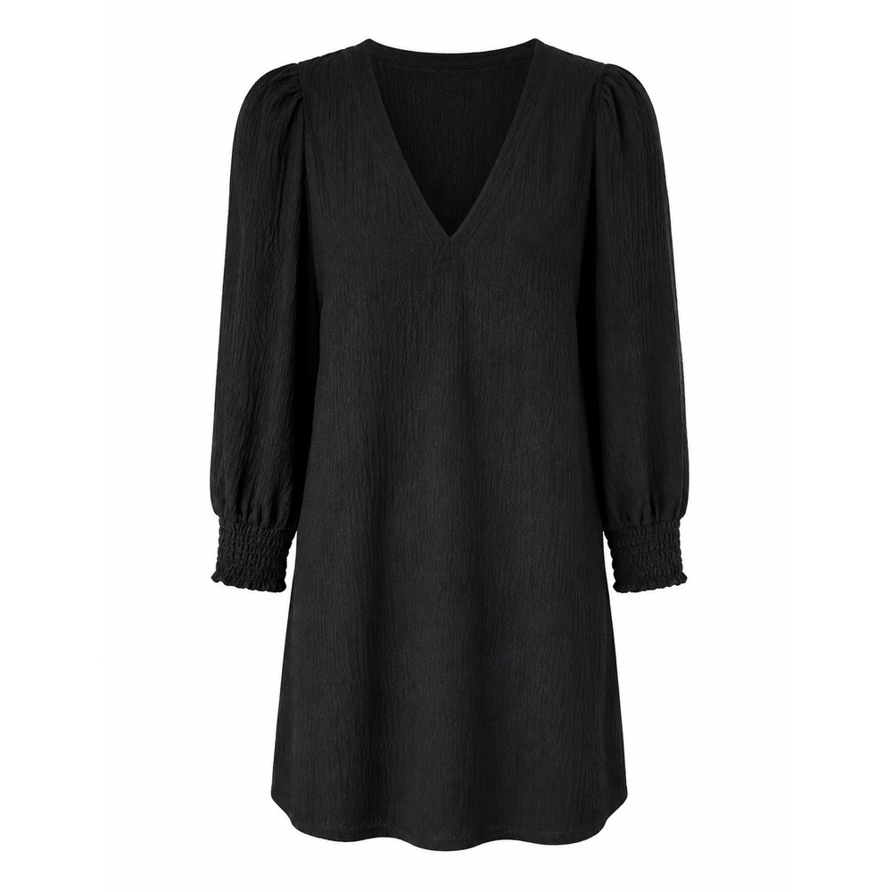 BB Dakota Mini Dress Womens M Black V-Neck Smocked Cuff CorporateGoth